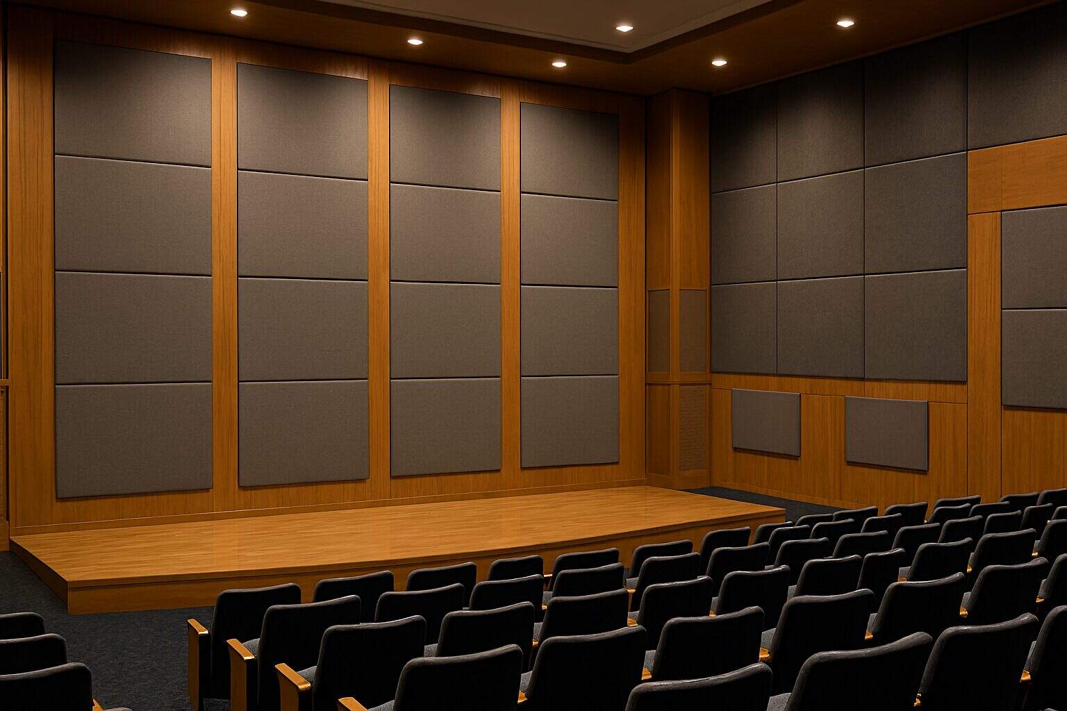 Acoustic wall panels installed in a conference hall